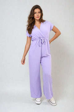 Collar Button-Front Jogger Drawstring Jumpsuit