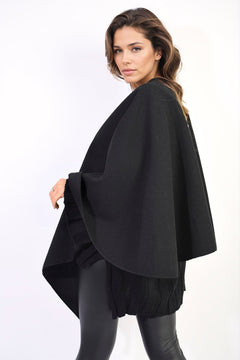 Solid Batwing Sleeve Crossover Cape Coat