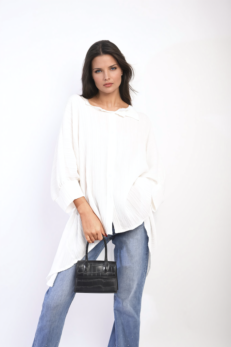 Oversized Long Sleeve Button Front Top