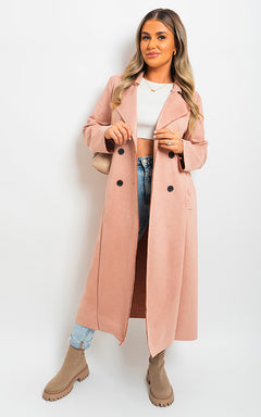 Open Front Lapel Neck Longline Trench Coat