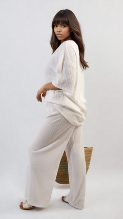 Ribbed Oversized Top and Drawstring Wide Leg Trouser Co-ord Set