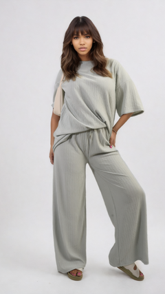 Ribbed Oversized Top and Drawstring Wide Leg Trouser Co-ord Set