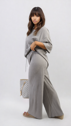 Ribbed Oversized Top and Drawstring Wide Leg Trouser Co-ord Set