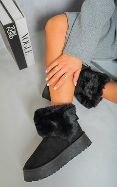 Fuzzy Cuff Slip On Snow Boots