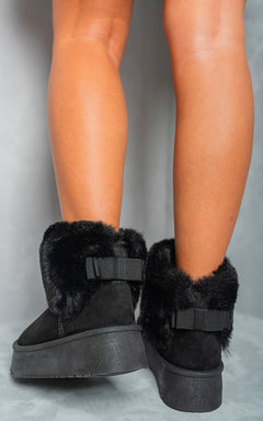 Fuzzy Cuff Slip On Snow Boots