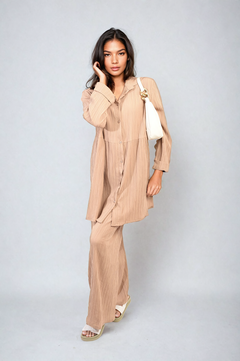 Oversized Collared Button Down Long Sleeve Top and Trouser Co-ord Set