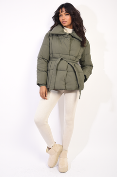 Quilted Padded Puffer Jacket With Belt Detail