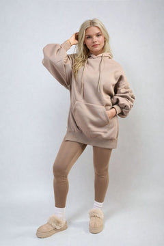 Oversized Hoodie with Side Split and Ribbed Leggings Co ord Set