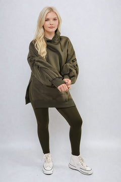 Oversized Hoodie with Side Split and Ribbed Leggings Co ord Set