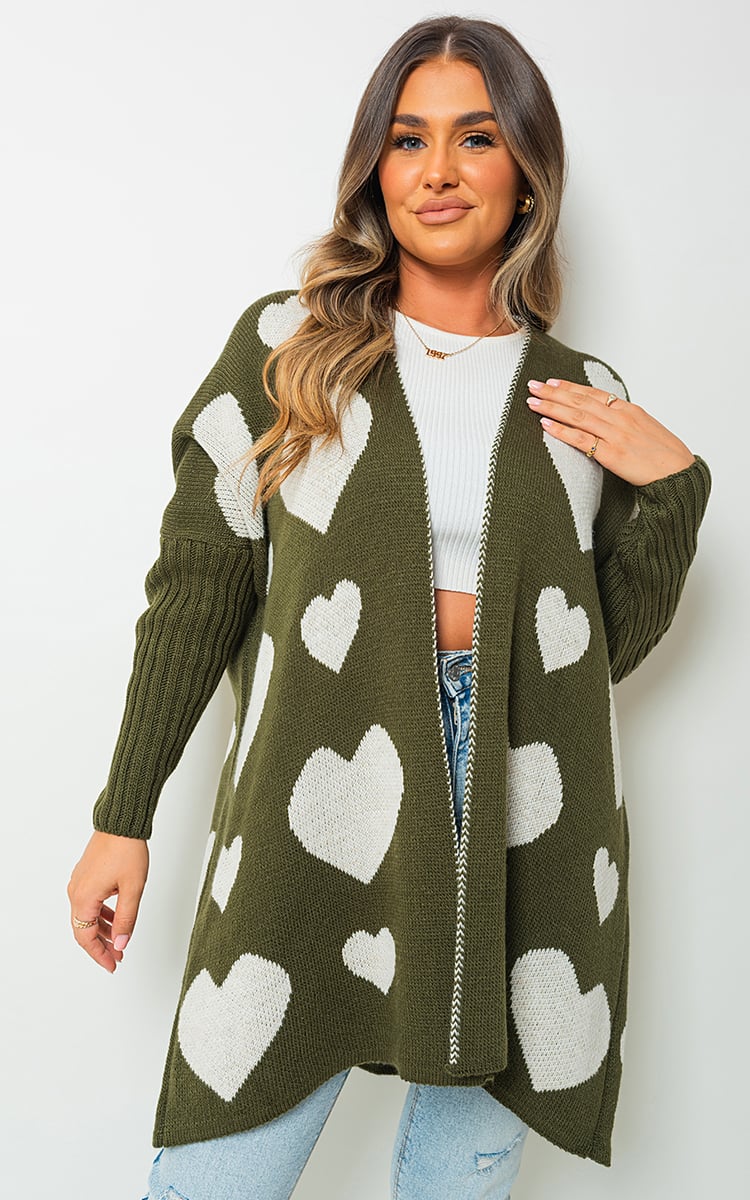 Printed Hearts Knitted Cardigan