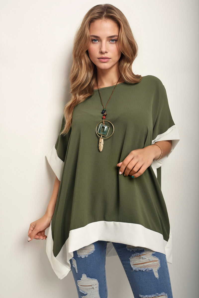 Oversized Contrast Hem Flare Sleeve Top