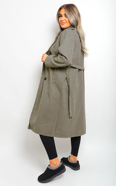 Button Detail Belted Trench Coat