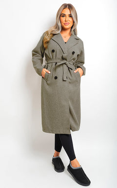 Button Detail Belted Trench Coat