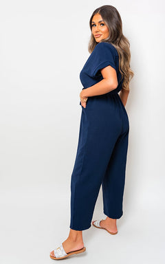 Casual Tie Waist Short Sleeve Jumpsuit