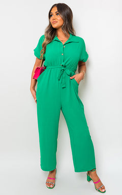 Casual Tie Waist Short Sleeve Jumpsuit