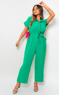 Casual Tie Waist Short Sleeve Jumpsuit