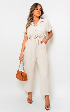 Casual Tie Waist Short Sleeve Jumpsuit