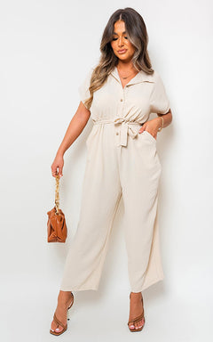 Casual Tie Waist Short Sleeve Jumpsuit