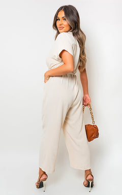 Casual Tie Waist Short Sleeve Jumpsuit