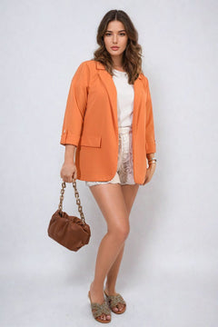 Longline Open Front Blazer Jacket with Front Pockets