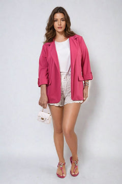 Longline Open Front Blazer Jacket with Front Pockets